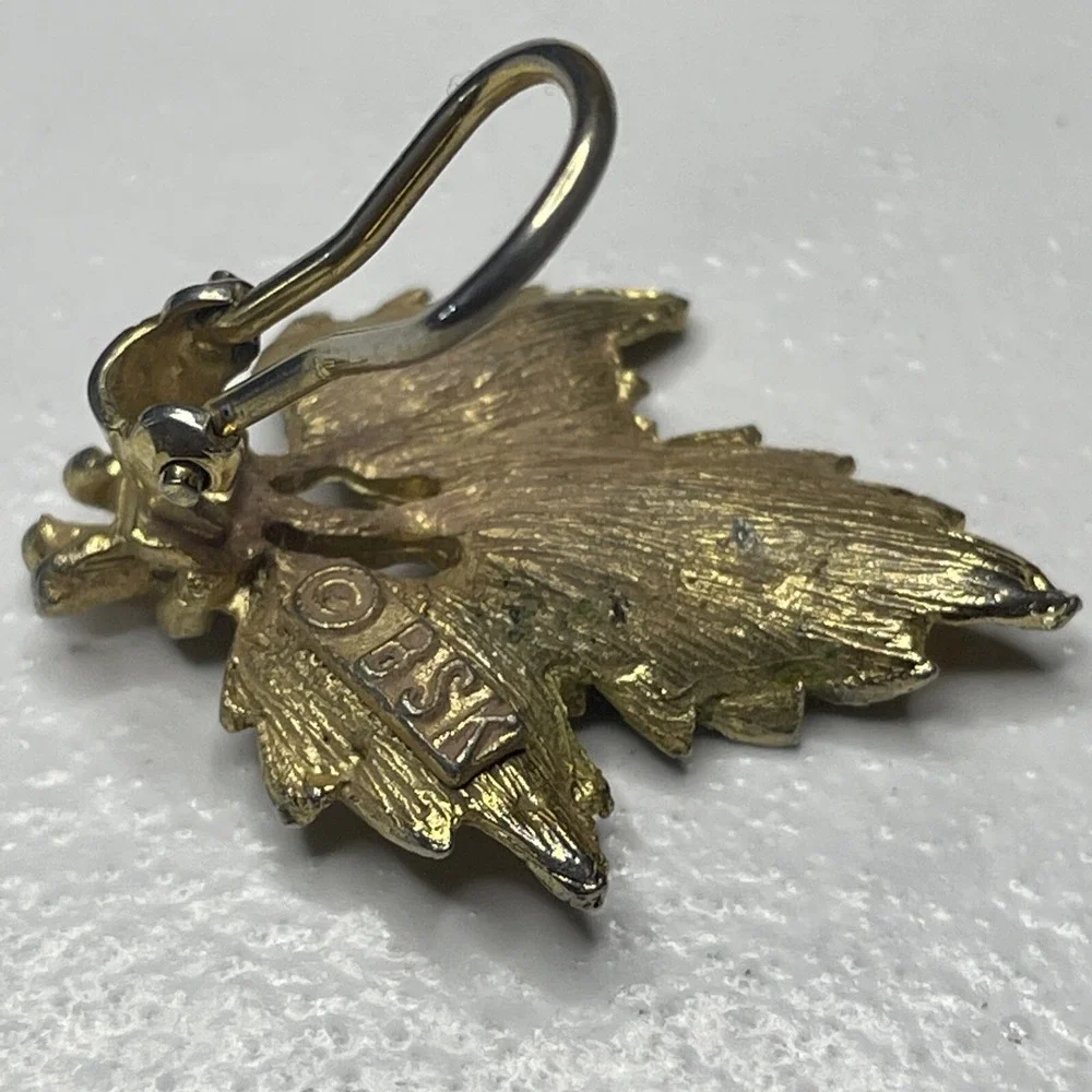 Vintage BSK Scarf Dress Purse Clip Brushed‎ Gold Tone Leaf Leaves Nature